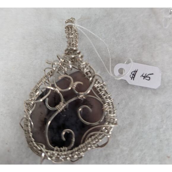 SS and SF wire wrap pendant no chain dendrick agate 1.5" x2.5" - Picture 4 of 10